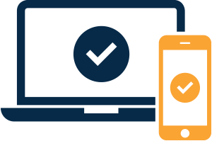 Icon - laptop and mobile next to each other, both with ticks at centre